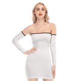 White All-Over Print Women's Off-shoulder Back Lace-up Dress