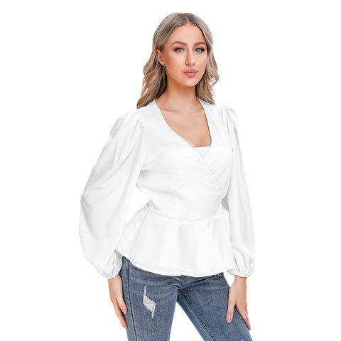 White All-Over Print Women's Long Sleeve Shirt