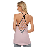 Pink All-Over Print Women's Skinny Criss-Cross Open Back Tank Top