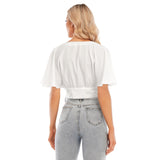 White All-Over Print Women's Bat Sleeve Crop Top