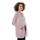 Pink All-Over Print Women's Patch Pocket Cardigan