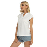 White All-Over Print Women's Stacked V-neck Short Sleeve Blouse