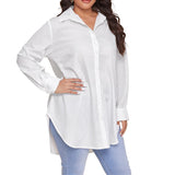 White All-Over Print Women's Shirt With Long Sleeve(Plus Size)