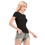 Black All-Over Print Women's Short Sleeve Mesh Blouse