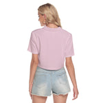 Pink All-Over Print Women's V-neck Short Sleeve Cropped T-shirt