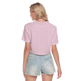 Pink All-Over Print Women's V-neck Short Sleeve Cropped T-shirt