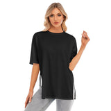 Black All-Over Print Women's Short Sleeves T-shirt With Hem Split