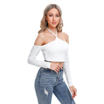 White All-Over Print Women's Halter Lace-up Top