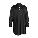 Black All-Over Print Men's Stand-up Collar Long Shirt