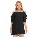 Black All-Over Print Women's Off-shoulder Cami Dress