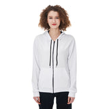 White All-Over Print Women's Zip Up Hoodie