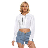 White All-Over Print Women's Crop Top Hoodie|Velvet