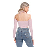 Pink All-Over Print Women's Halter Lace-up Top