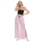 Pink All-Over Print Women's Side Slit Snap Button Trousers