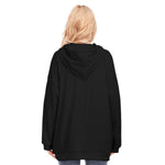 Black All-Over Print Women's Long Hoodie With Zipper Closure