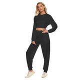 Black All-Over Print Women's Crop Sweatshirt Suit