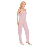 Pink All-Over Print Women's High Waist V-neck Cami Jumpsuit