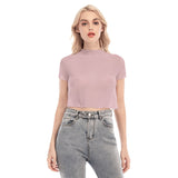 Pink All-Over Print Women's Short Sleeves Mesh Crop Top