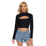 Black All-Over Print Women's Hollow Chest Keyhole Tight Crop Top