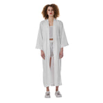 White All-Over Print Women's Satin Kimono Long Robe