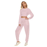 Pink All-Over Print Women's Crop Sweatshirt Suit