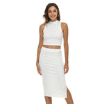 White All-Over Print Women's Tank Top & Split High Skirt Set