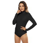 Black All-Over Print Women's Turtleneck Long Sleeve Bodysuit