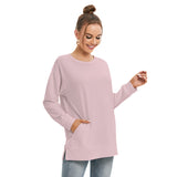 Pink All-Over Print Women's Side Split O-neck Sweatshirt