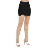 Black All-Over Print Women's Side Split Skirt With Black Lace Edge