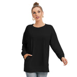 Black All-Over Print Women's Side Split O-neck Sweatshirt