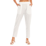 White All-Over Print Women's Loose Straight-leg Pants