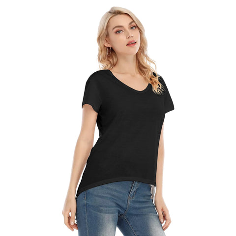 Black All-Over Print Women's V-neck Short Sleeve T-shirt