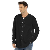 Black All-Over Print Men's Long Sleeve Basketball Jersery With Button Closure