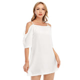 White All-Over Print Women's Off-shoulder Cami Dress