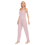 Pink All-Over Print Women's High Waist V-neck Cami Jumpsuit