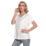 White All-Over Print Women's Loose V-neck Short Sleeve T-shirt