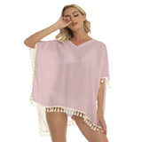 Pink All-Over Print Women's Square Fringed Shawl