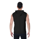 Black All-Over Print Men's Zipper-Up Sleeveless Hoodie