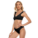 Black All-Over Print Women's Bikini Swimsuit With Ruffle Cuff Bra