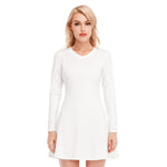 White All-Over Print Women's V-neck Long Sleeve Dress