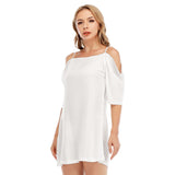 White All-Over Print Women's Off-shoulder Cami Dress