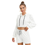 White All-Over Print Women's Mirco Fleece Hoodie And Shorts Set