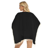 Black All-Over Print Women's Square Fringed Shawl