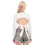 White All-Over Print Women's Back Hollow T-shirt With Strap