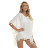 White All-Over Print Women's Square Fringed Shawl