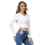 White All-Over Print Women's Round Neck Crop Top T-Shirt