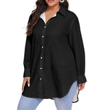 Black All-Over Print Women's Shirt With Long Sleeve(Plus Size)