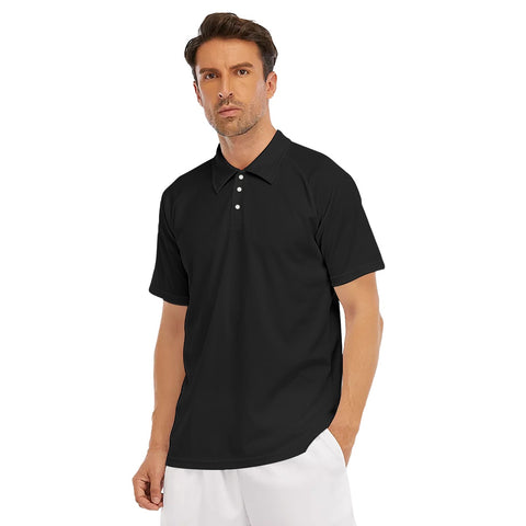 Black All-Over Print Men's Short Sleeve Polo Shirt With Button Closure