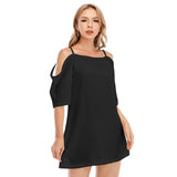 Black All-Over Print Women's Off-shoulder Cami Dress