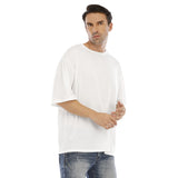 White All-Over Print Men's Drop Shoulder T-shirt With Short Sleeve